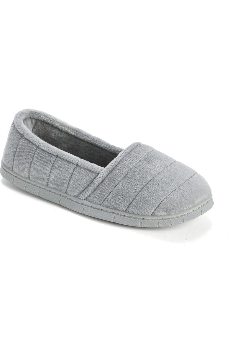 DEARFOAMS Nova Quilted Velour Slipper, Main, color, Sleet