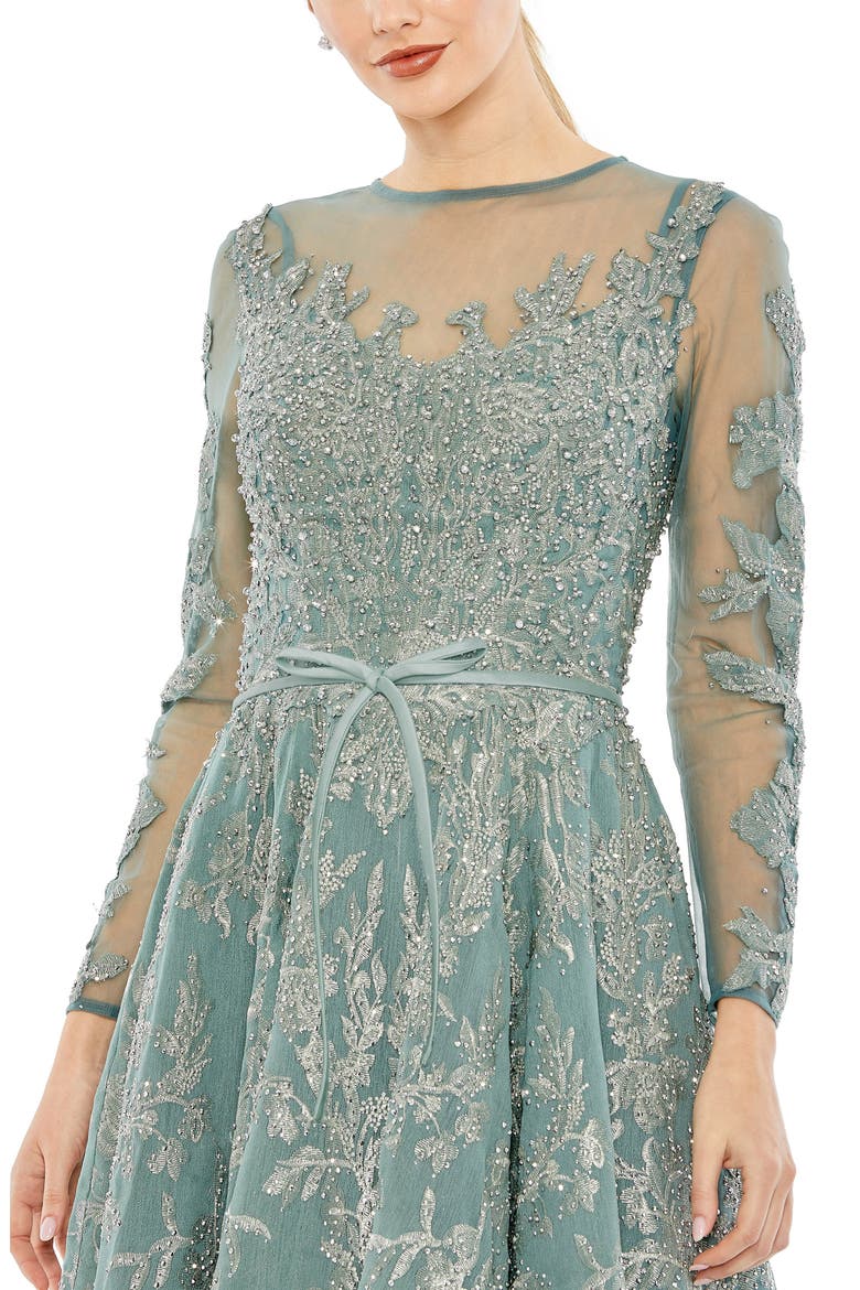 Women’s A-Line Illusion Dress with Embellished Belt, Alternate, color, JADE