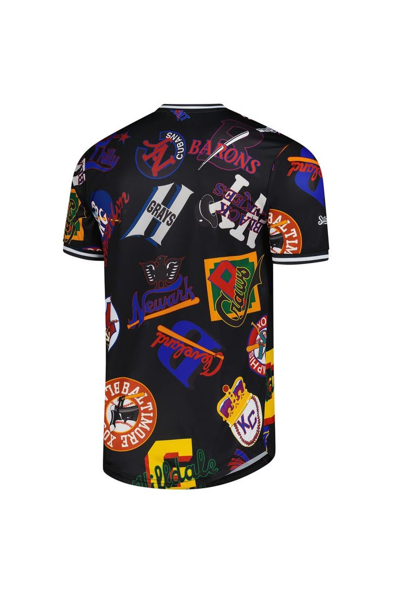 Men's Stitches Black Negro League Baseball Allover Print V-Neck Baseball Jersey, Alternate, color, Black