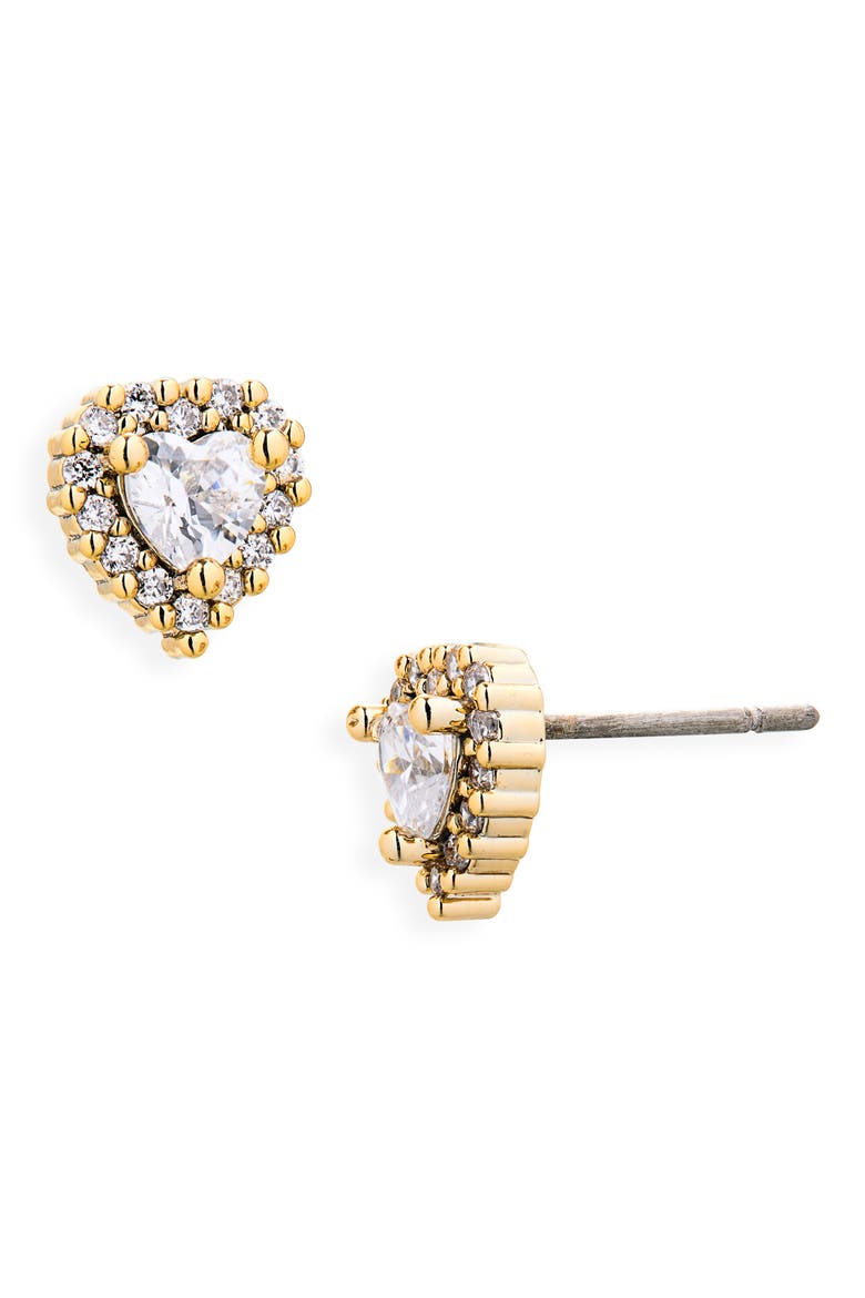 pav9 heart stud earrings, Alternate, color, CLEAR/ GOLD