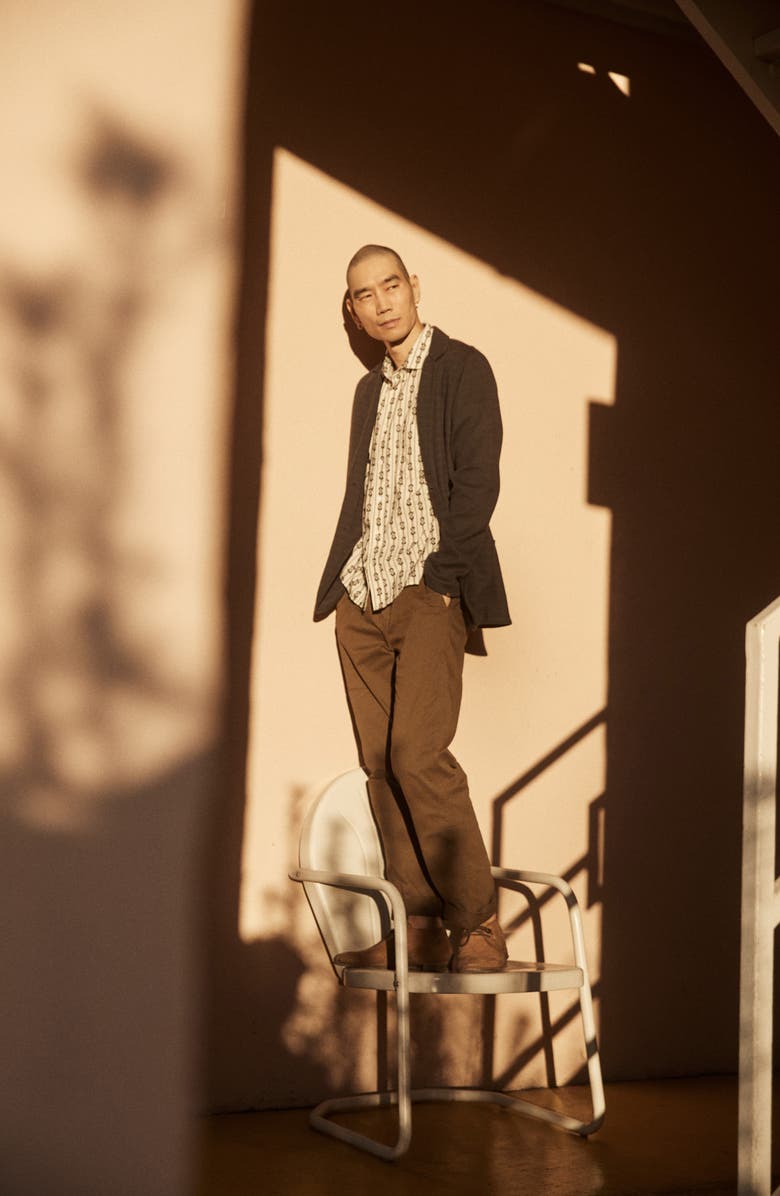 Billy Reid BoucléTrim Short Sleeve Button-Up Shirt, Alternate, color, Black/ White