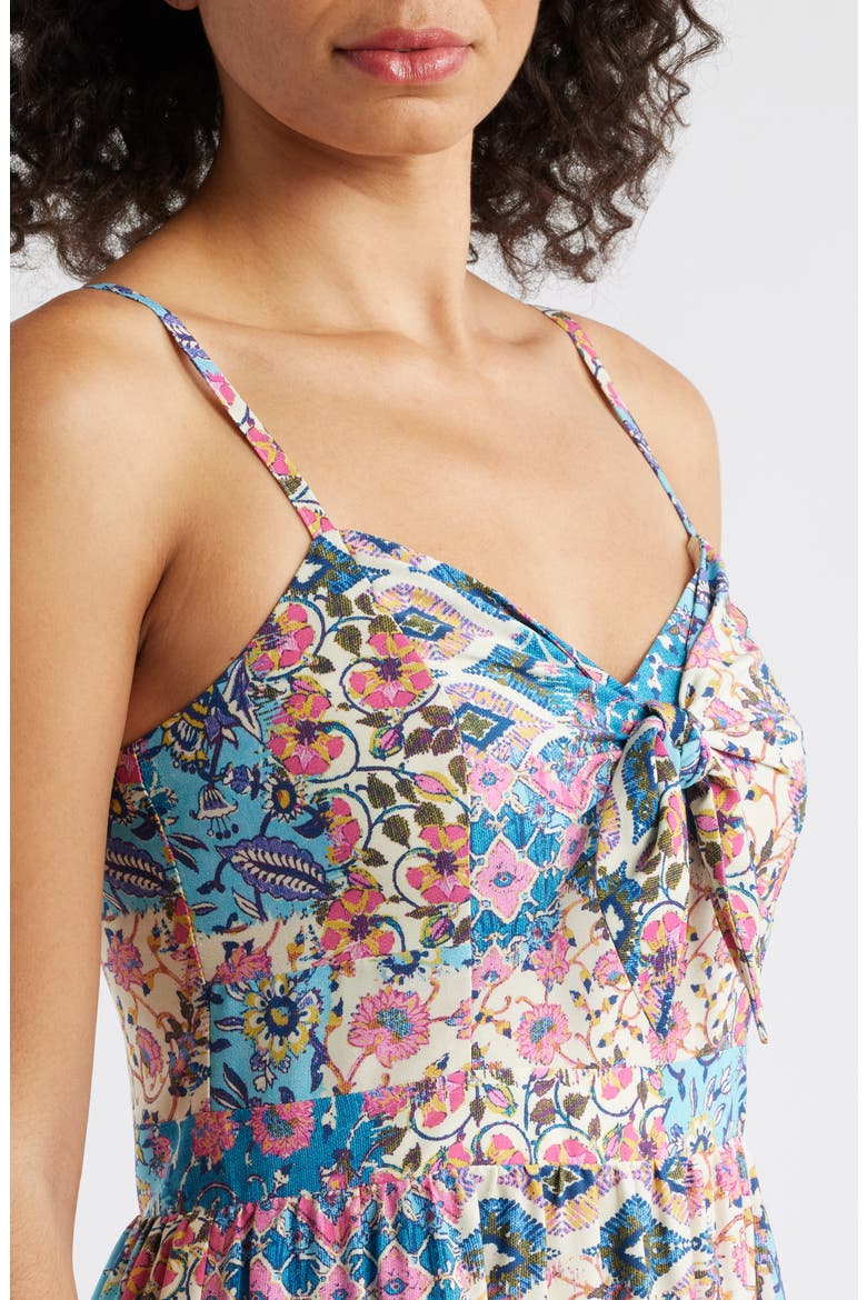 Mixed Print Bow Front Tiered Maxi Sundress, Alternate, color, BLUE MULTI