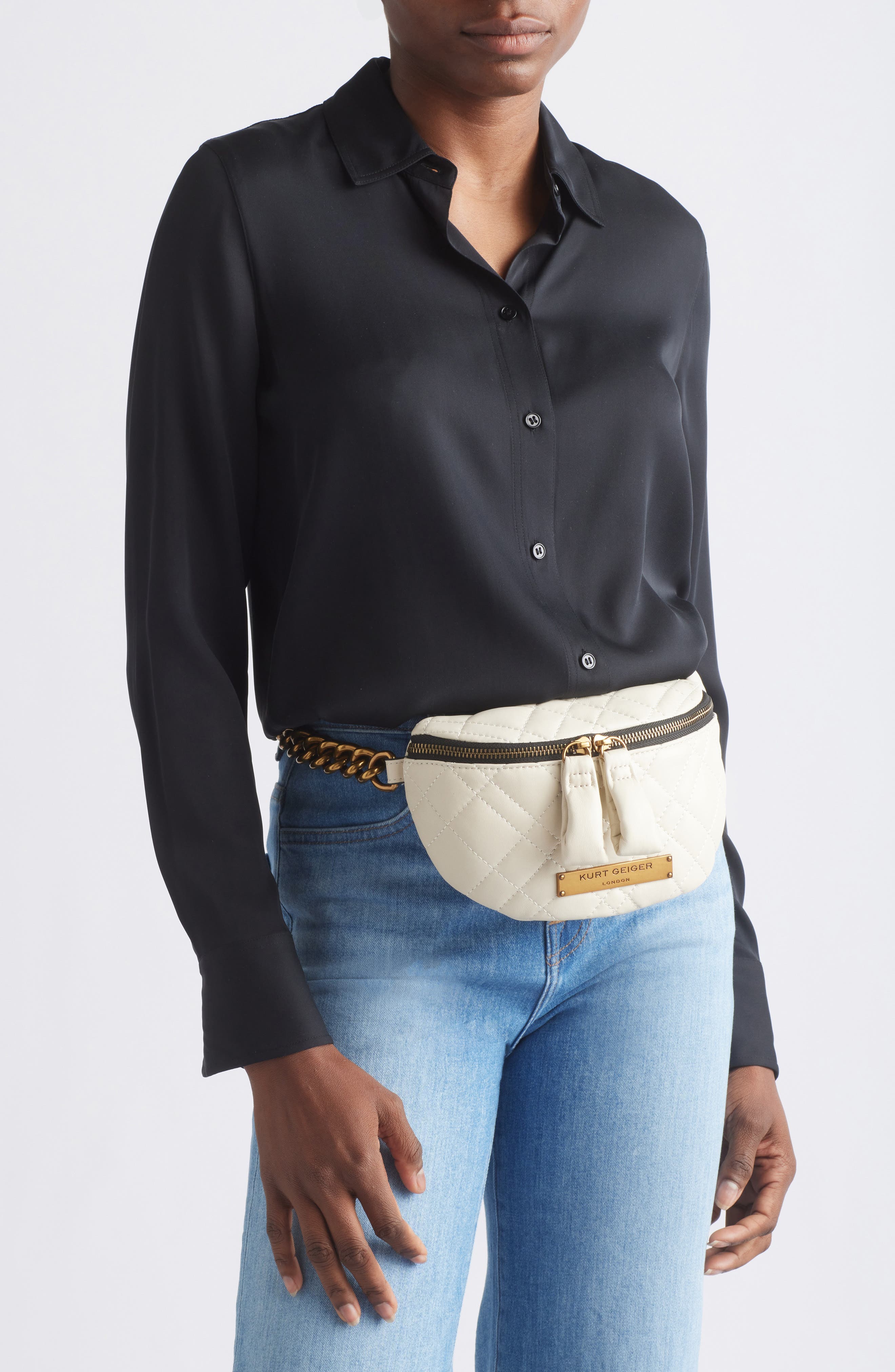 Kurt Geiger London Small Brixton Quilt Belt Bag, Alternate, color, Natural