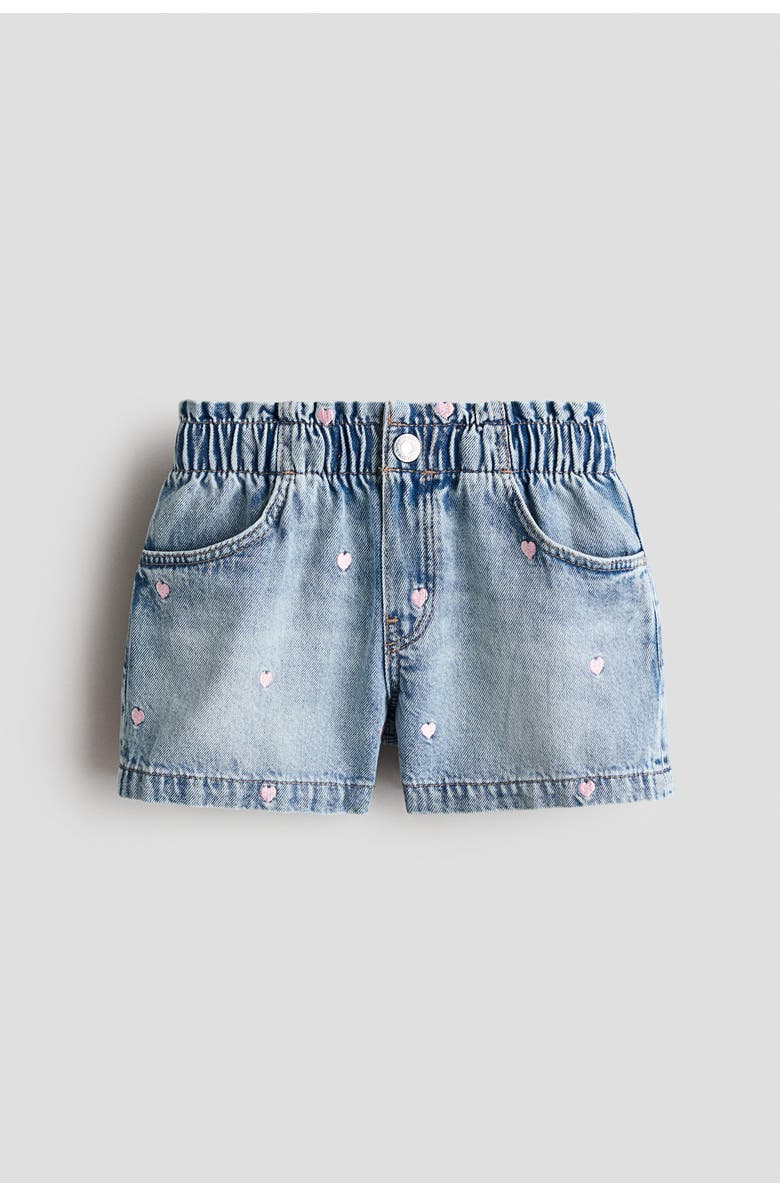 H&M Embroidered denim shorts, Main, color, Light Denim Blue/Hearts