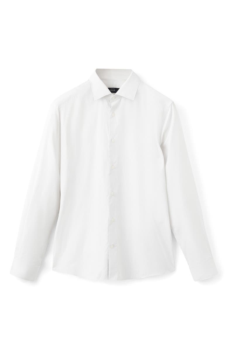 MANGO Slim Fit Pinstripe Cotton Button-Up Shirt, Alternate, color, White Grey