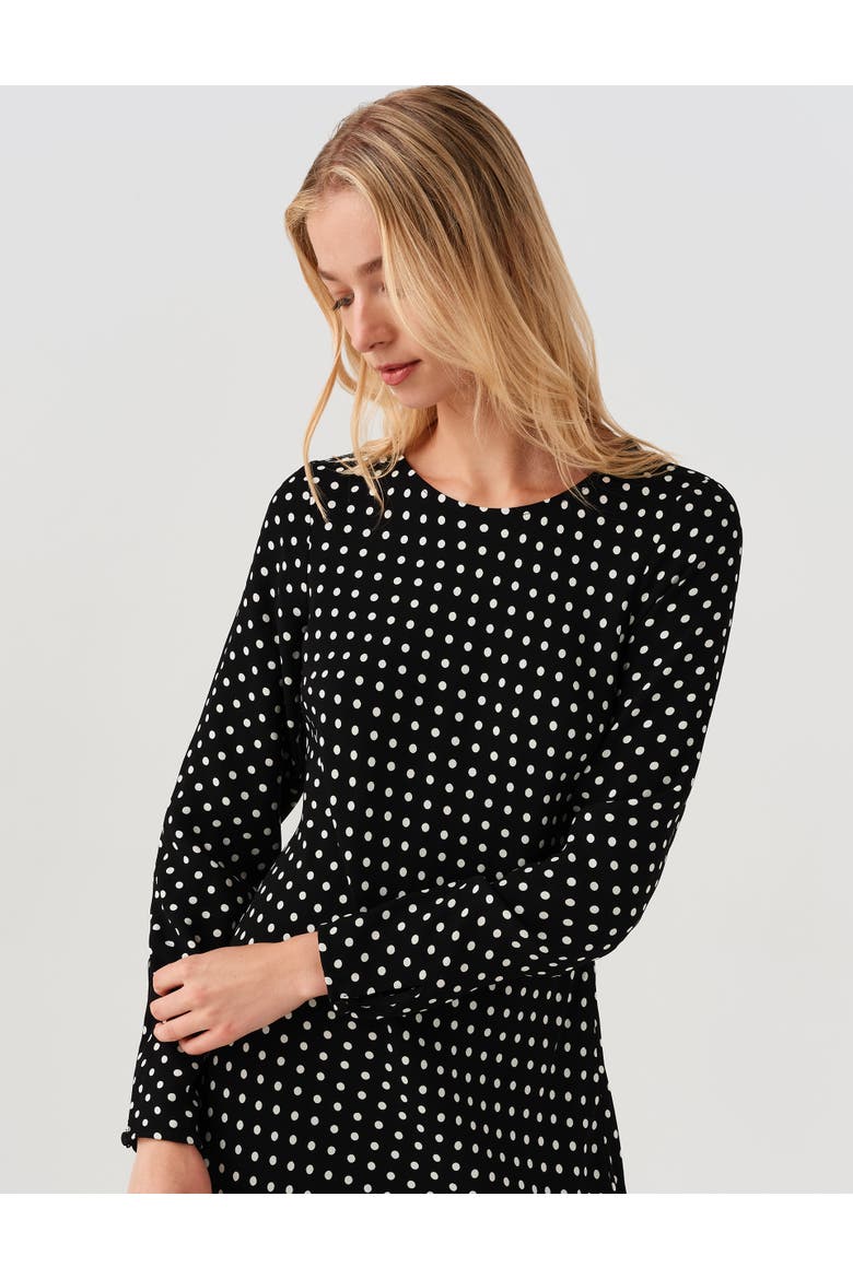 Scarlett Long Sleeve Spot Midi Dress, Alternate, color, Black Spot