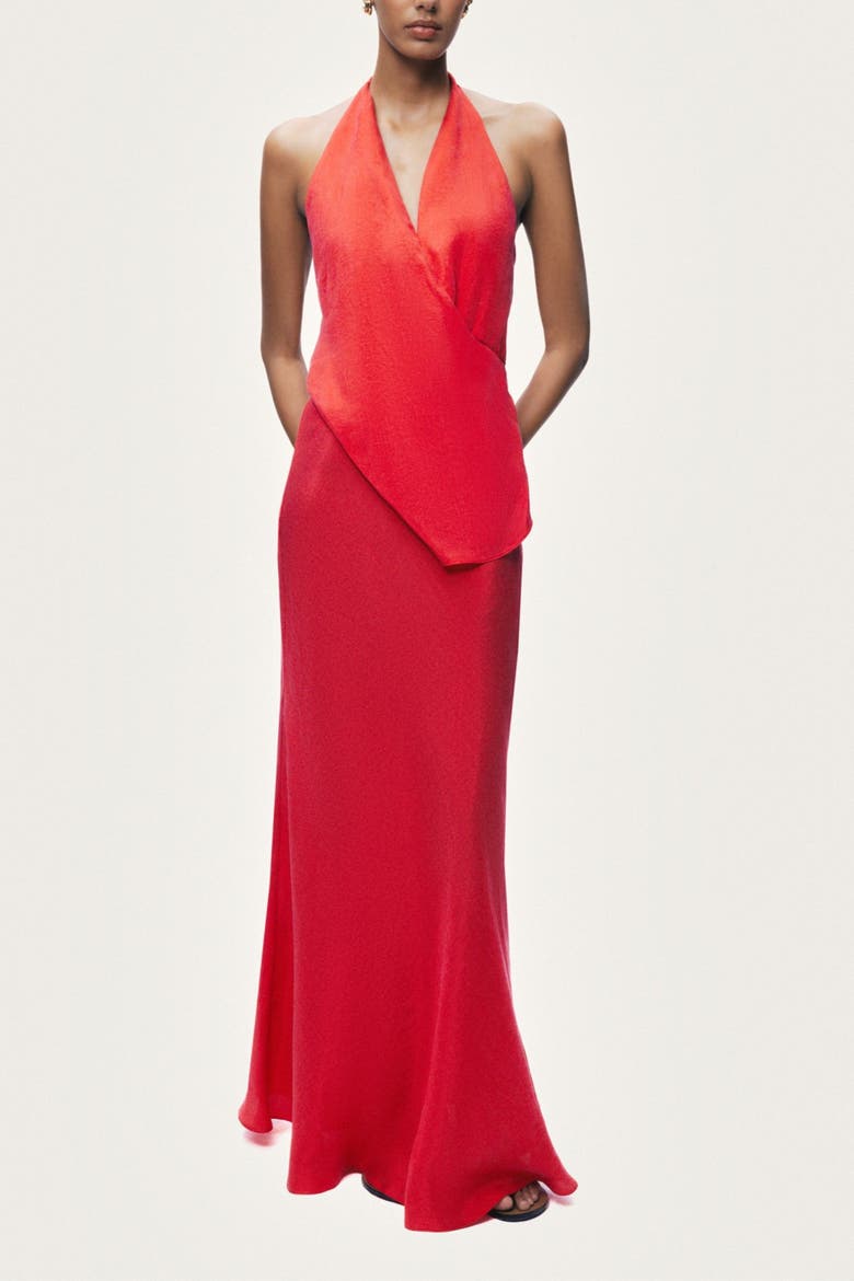 Asymmetric Open-Back Halter Maxi Dress, Main, color, Red