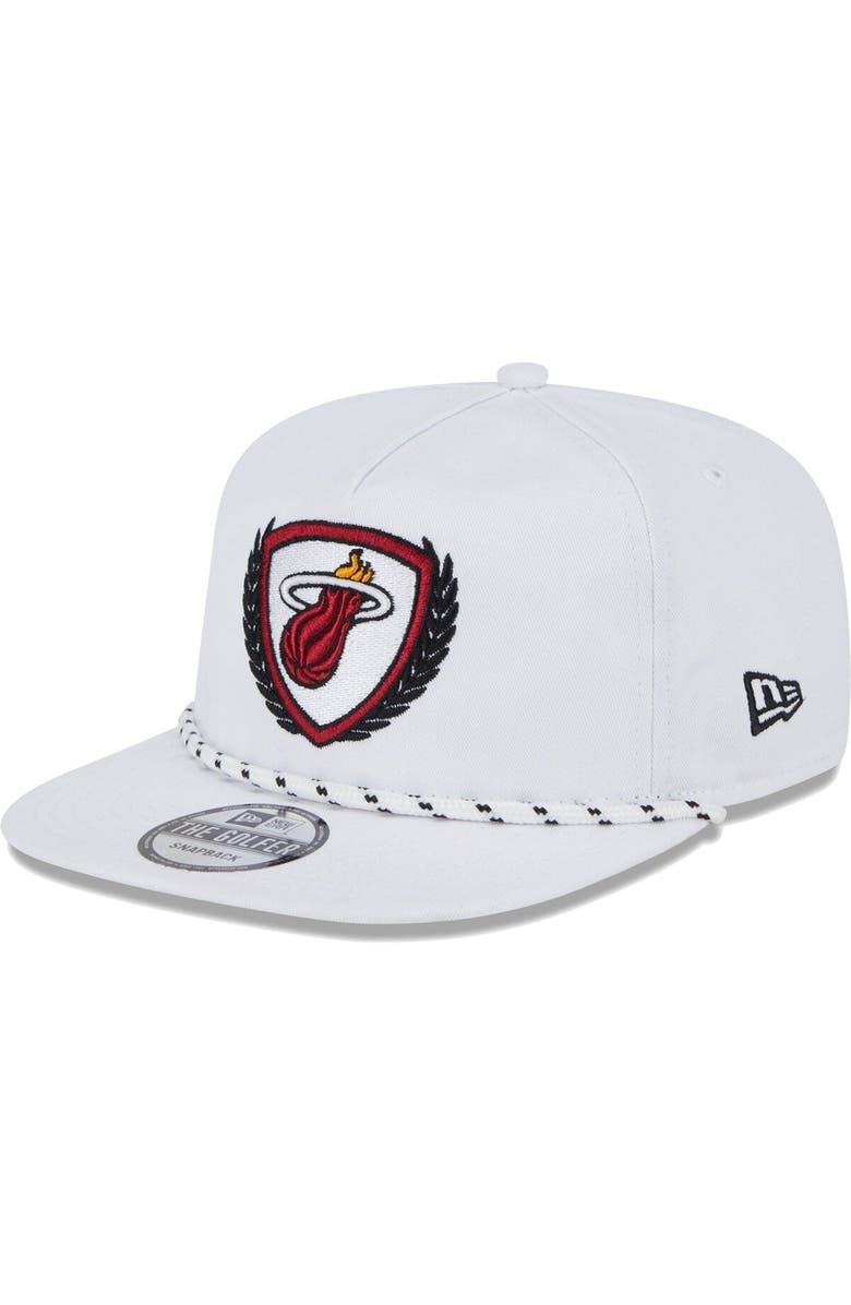 New Era Men's New Era  White Miami Heat The Golfer Crest Snapback Hat, Main, color, 