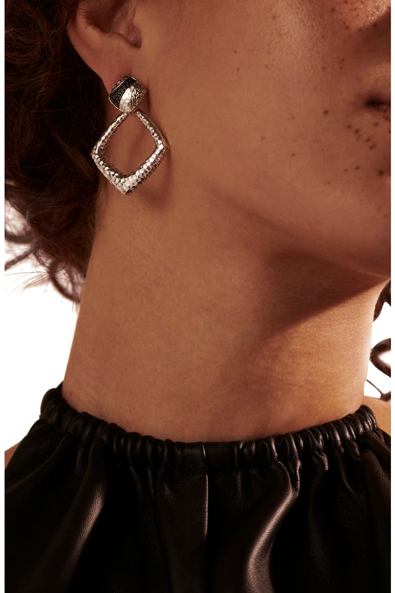 Classic Chain Hammered Silver Square Drop Back Earrings, Alternate, color, BLACK/ SILVER