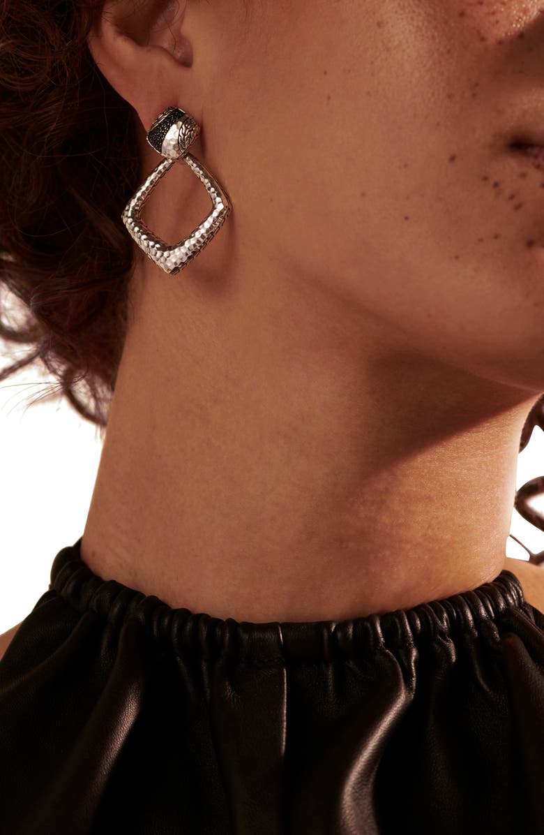 John Hardy Classic Chain Hammered Silver Square Drop Back Earrings, Alternate, color, 