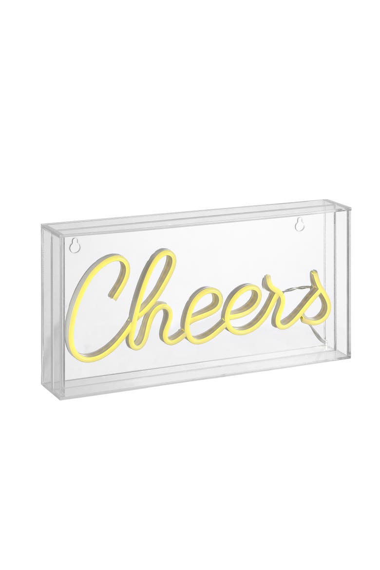 Cheers Contemporary Glam Acrylic Box USB Operated LED Neon Light, Main, color, Yellow