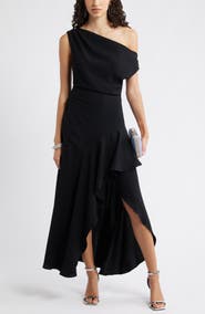Chelsea28 Cascading Ruffle Crepe One-Shoulder Gown
