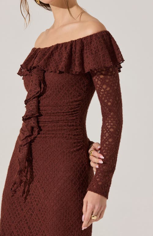 Astr The Label Dorian Lace Long Sleeve Off The Shoulder Maxi Dress In Brown
