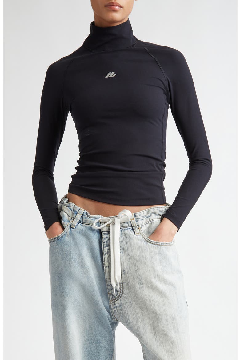 Activewear Logo Fitted Turtleneck Top, Main, color, 1081 BLACK/ REFLECTIVE