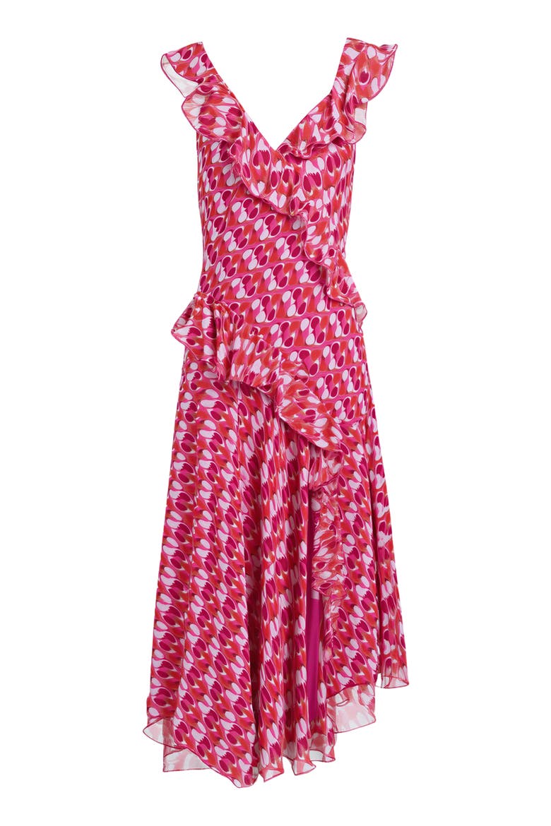 Sloane Ruffle Trim Midi Dress, Alternate, color, POP LINK MINI BLONDIE PINK