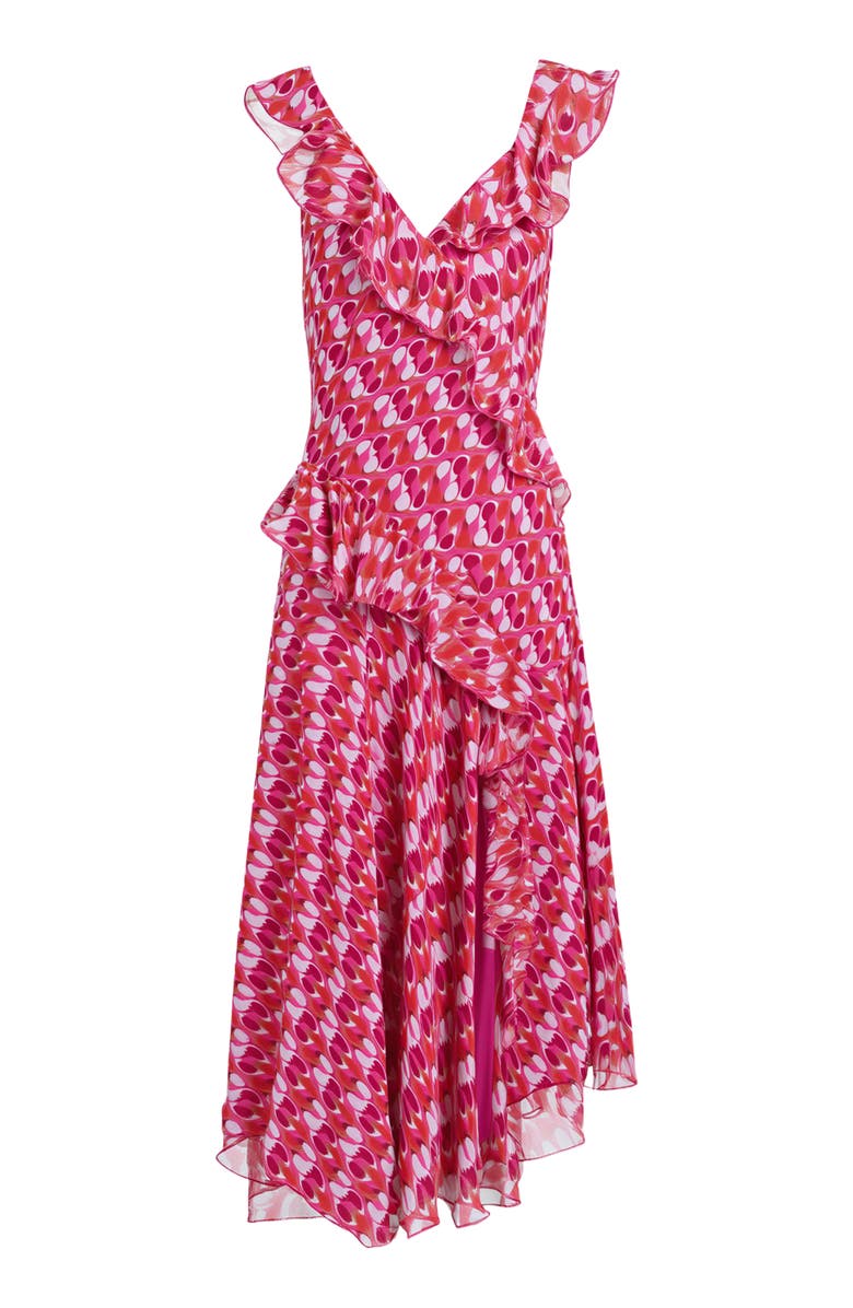DVF Sloane Ruffle Trim Midi Dress, Alternate, color, Pop Link Mini Blondie Pink