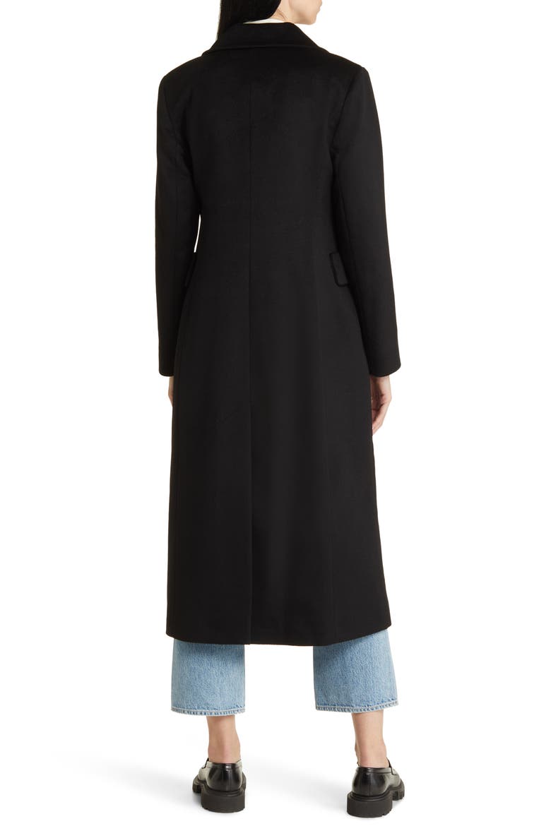 Leo Double Breasted Longline Cashmere Coat, Alternate, color, BLACK