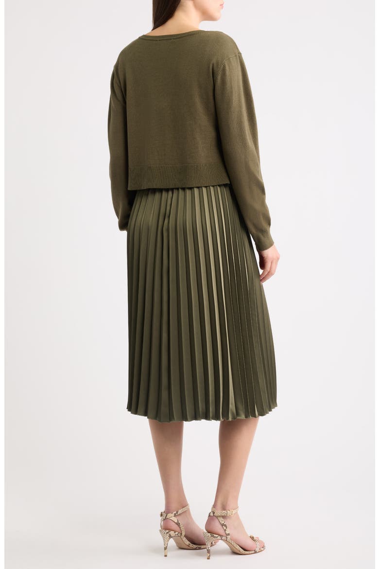 Pleated Long Sleeve Midi Dress, Alternate, color, LODEN