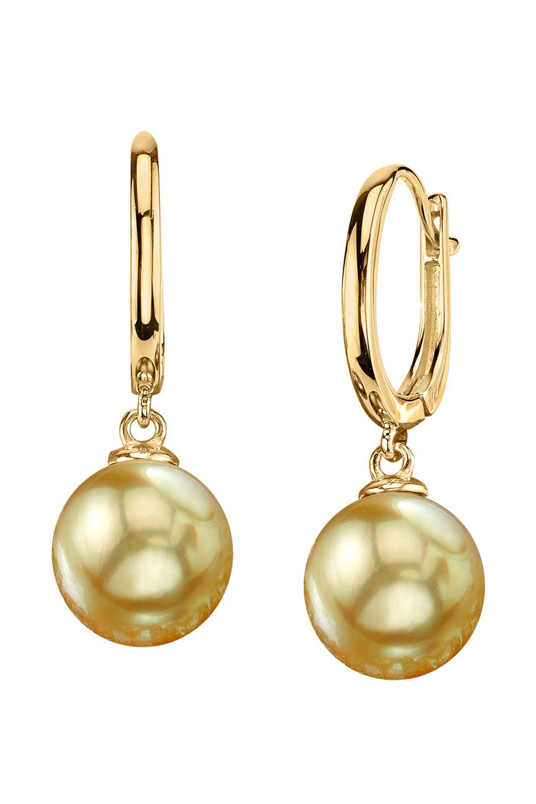 Golden South Sea Pearl Huggie Tania Earrings, Main, color, Yellow Gold
