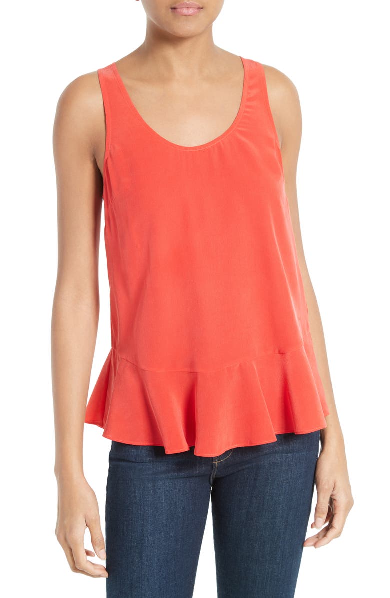 Joie Cosma Silk Flounce Hem Tank, Main, color, 