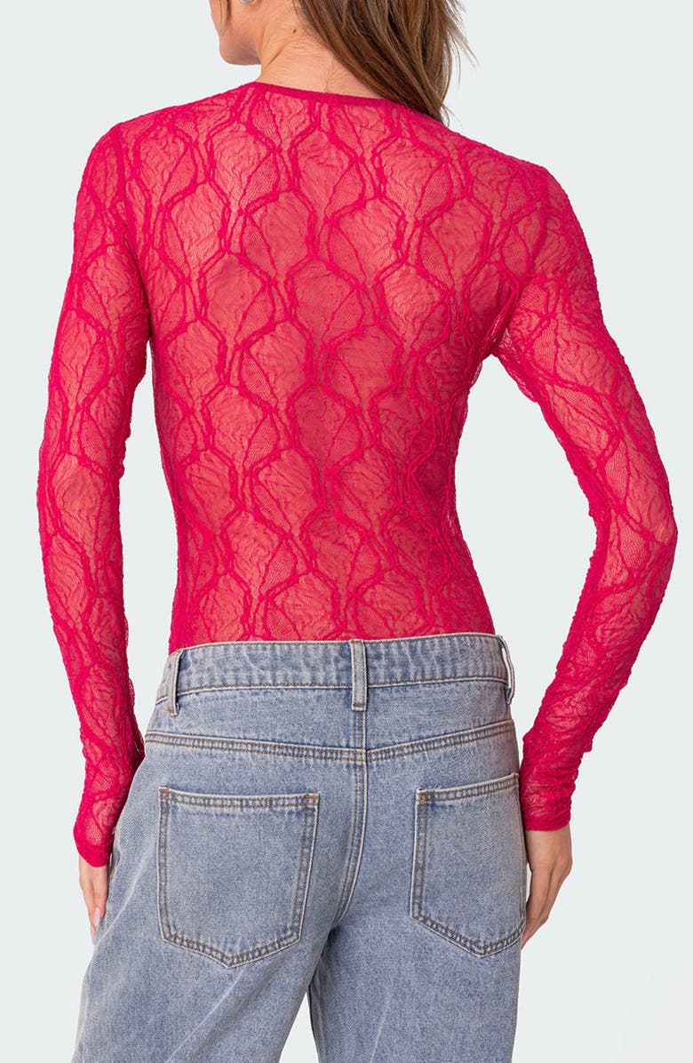 EDIKTED Lina Sheer Lace Long Sleeve Bodysuit, Alternate, color, 