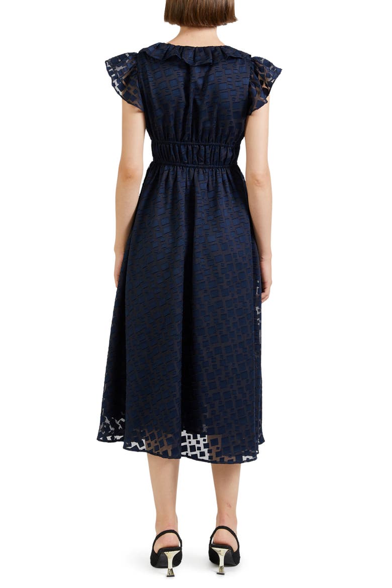 Bowie Ruffle Burnout Organza Midi Dress, Alternate, color, NAVY