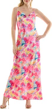 bebe Bias Cut Satin Maxi Dress