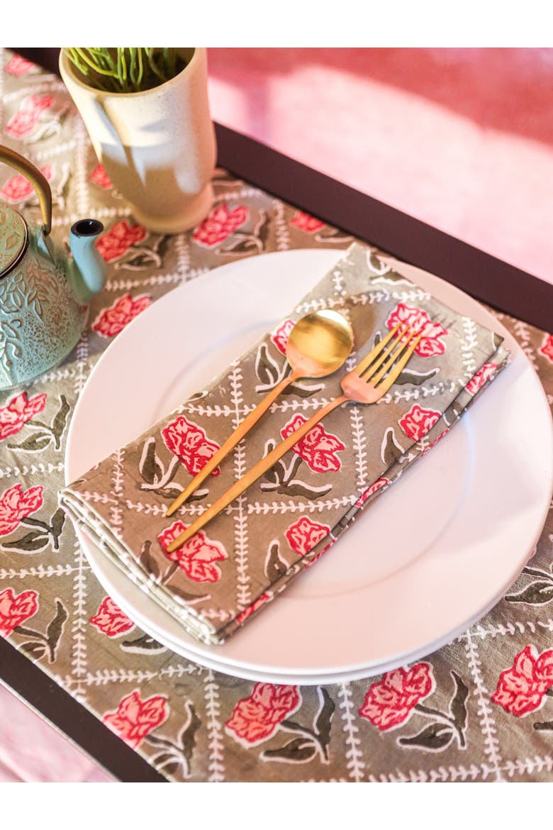 Noor Table Napkin, Alternate, color, Olive & Pink