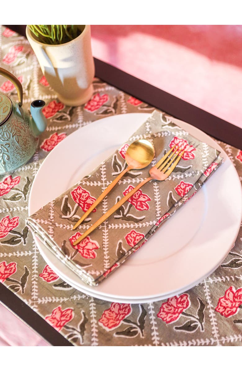 Banyan & Birch Noor Table Napkin, Alternate, color, Olive & Pink