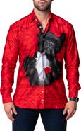 Maceoo Fibonacci Valentine's Dog Contemporary Fit Button-Up Shirt