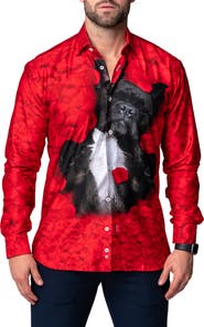 Maceoo Fibonacci Valentine's Dog Contemporary Fit Button-Up Shirt