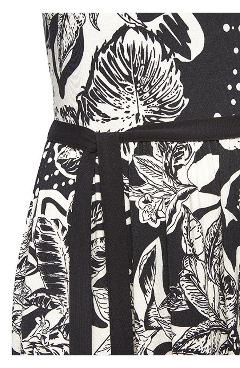 LASCANA Women's Belted Floral Print Dress, Alternate, color, Black & Ivory