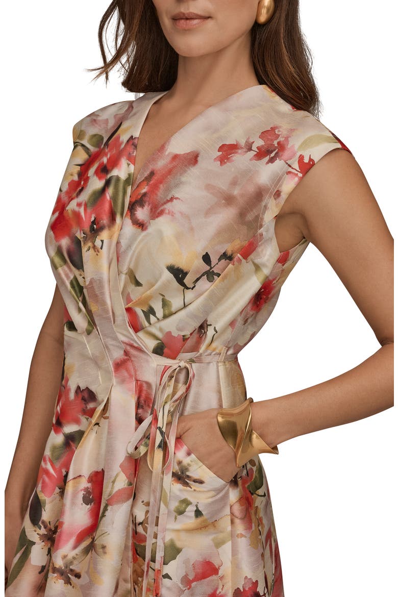 Floral Wrap Front Midi Dress, Alternate, color, EGGSHELL