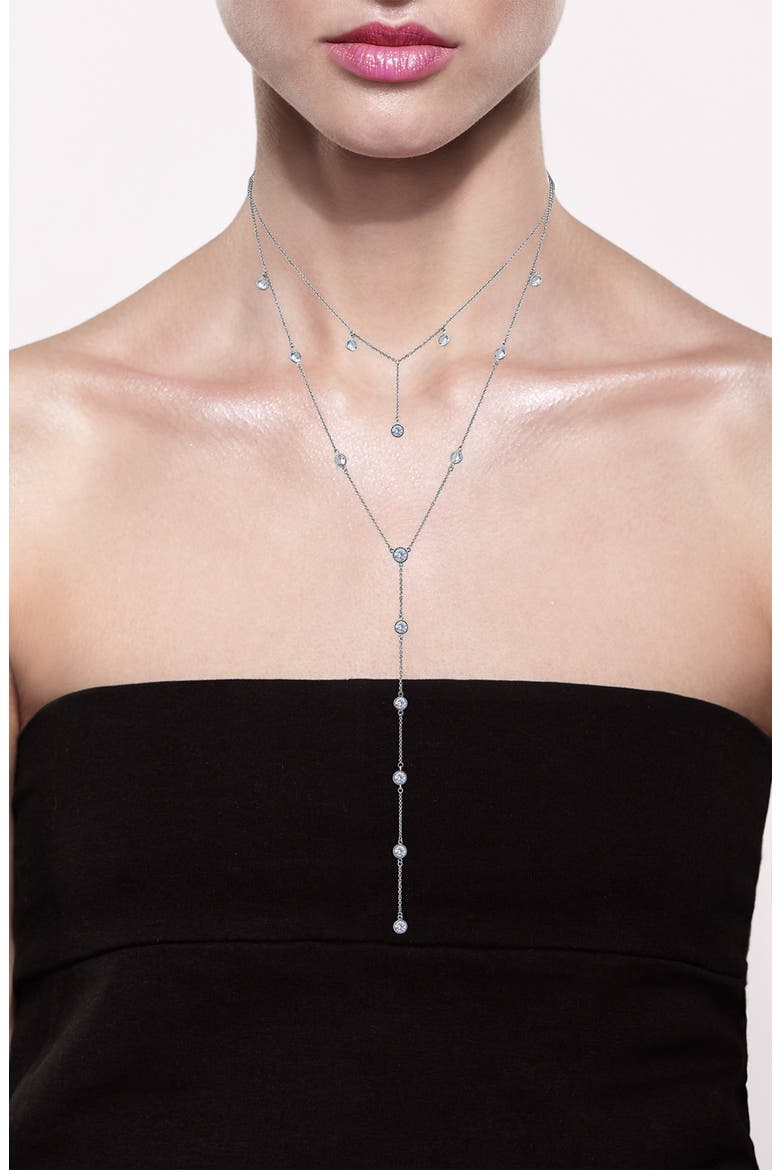 Cubic Zirconia Station Layered Y-Necklace, Alternate, color, SILVER