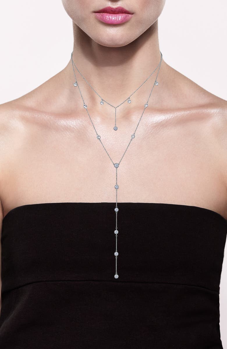 CZ by Kenneth Jay Lane Cubic Zirconia Station Layered Y-Necklace, Alternate, color, Silver