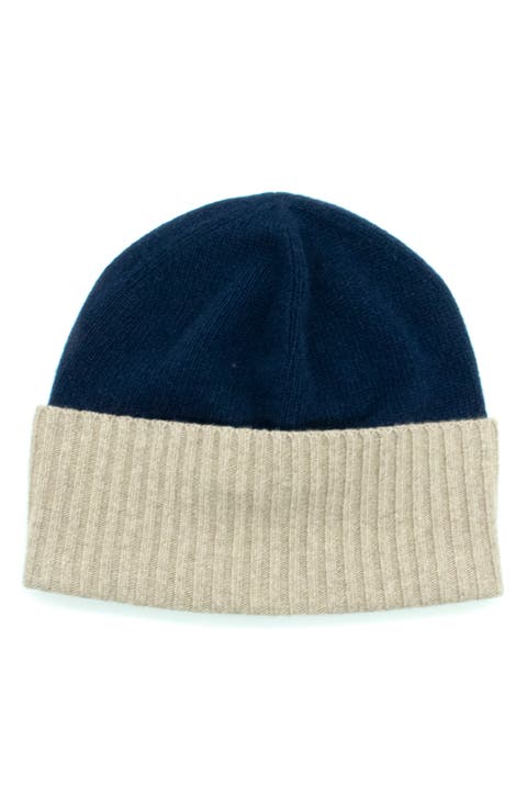 Contrast Rib Cuff Cashmere Beanie