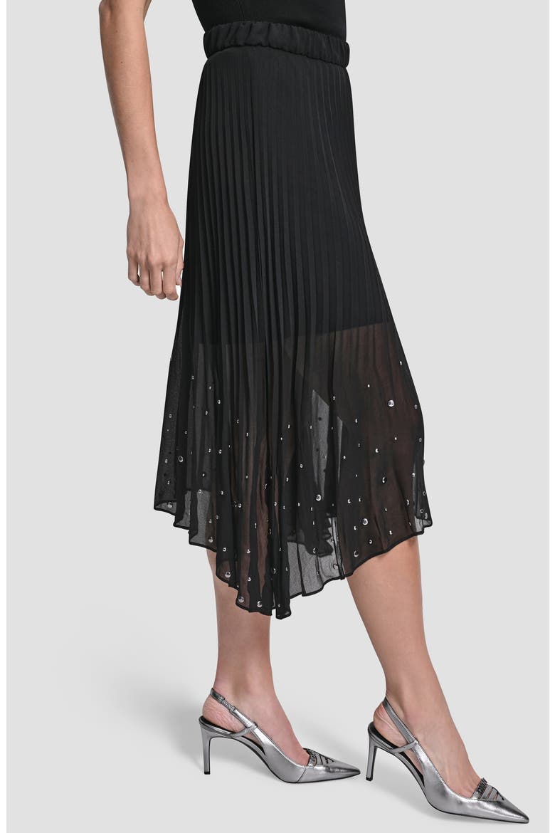 Studded Pleated Chiffon Midi Skirt, Alternate, color, BLACK