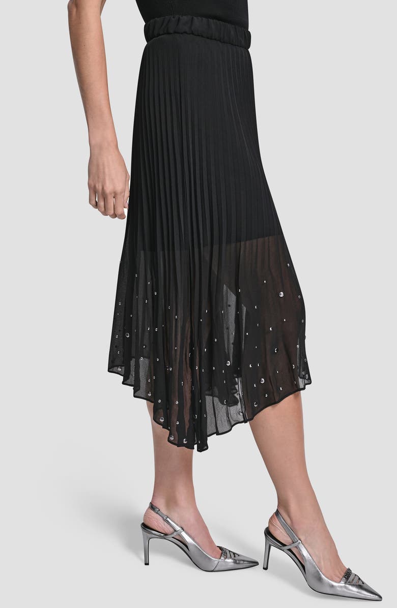 DKNY Studded Pleated Chiffon Midi Skirt, Alternate, color, Black