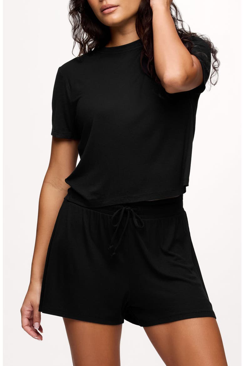 Rib Pajama Short Set, Main, color, BLACK