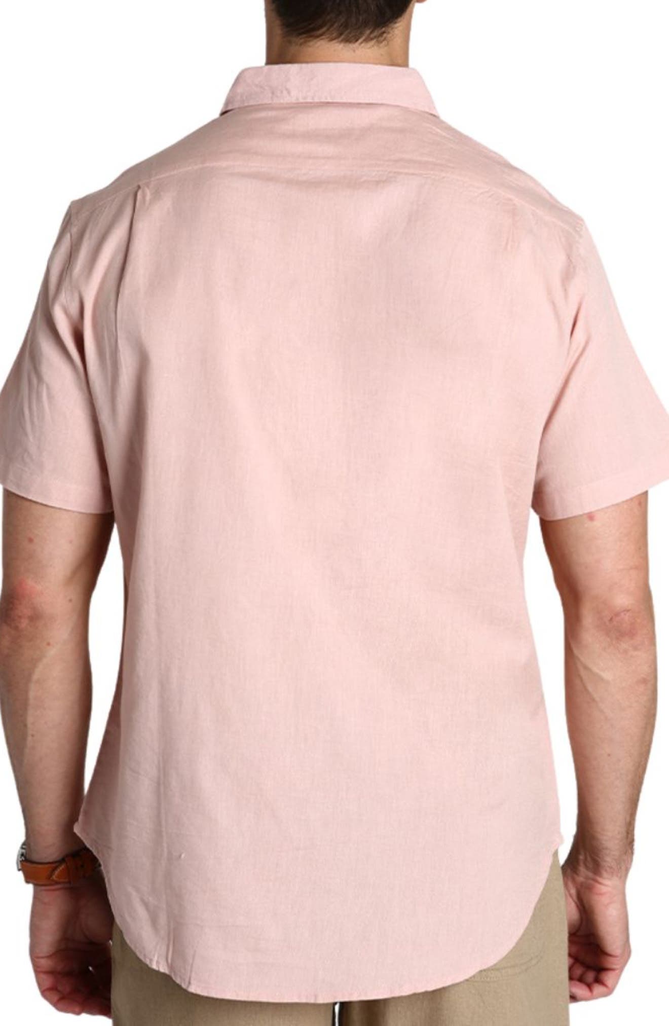 Solid Short Sleeve Cotton & Linen Button-Up Shirt - image 2