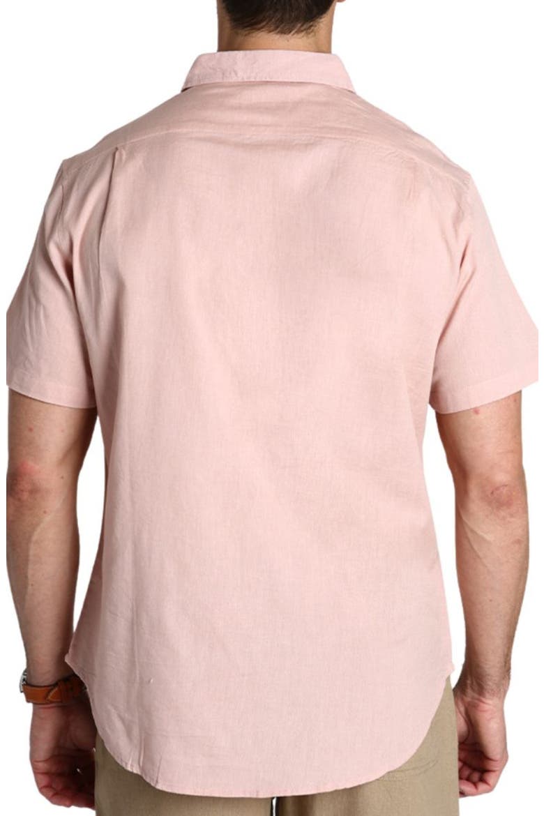 Solid Short Sleeve Cotton & Linen Button-Up Shirt, Alternate, color, PINK