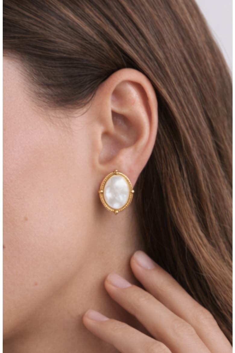 Mother-of-Pearl Shield Earrings, Alternate, color, GOLD