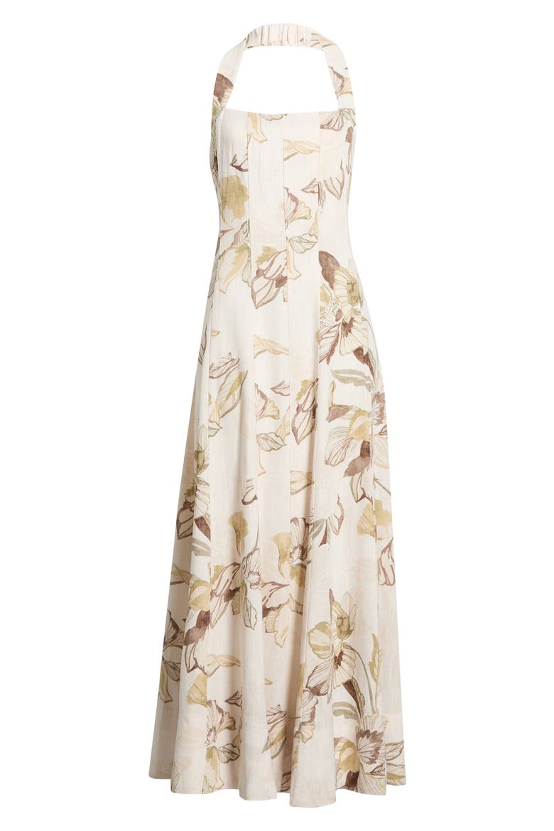 Floral Panel Halter Midi Dress, Alternate, color, CREAM MULTI