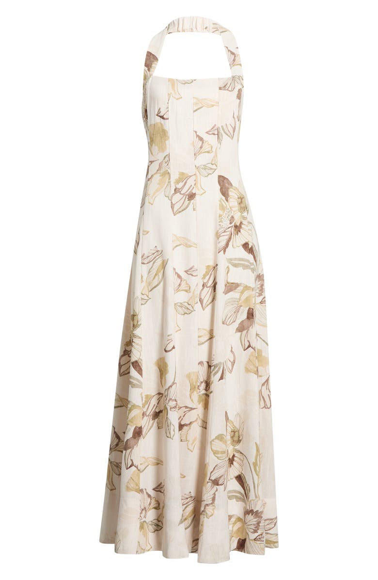 CeCe Floral Panel Halter Midi Dress, Alternate, color, Cream Multi