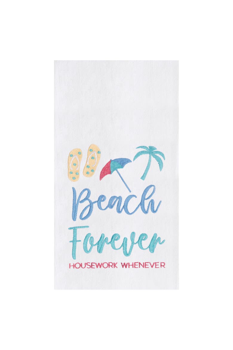 Beach Forever Embroidered Cotton Flour Sack Kitchen Towel, Main, color, Blue