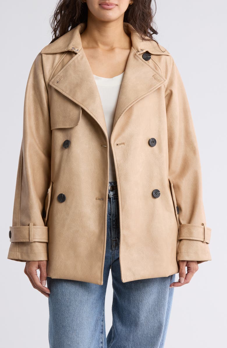Faux Leather Mid Length Trench Coat