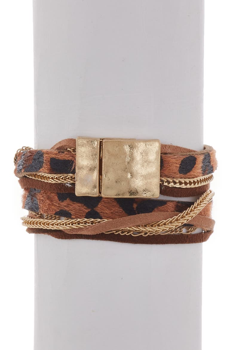 Multi-Layer Faux Hair Wrap Bracelet, Alternate, color, WORN GOLD / BROWN