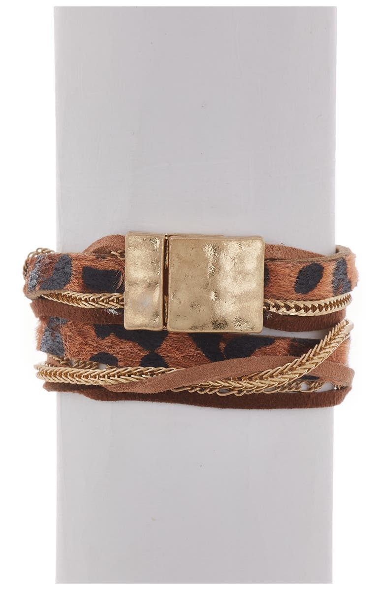 OLIVIA WELLES Multi-Layer Faux Hair Wrap Bracelet, Alternate, color, Worn Gold / Brown