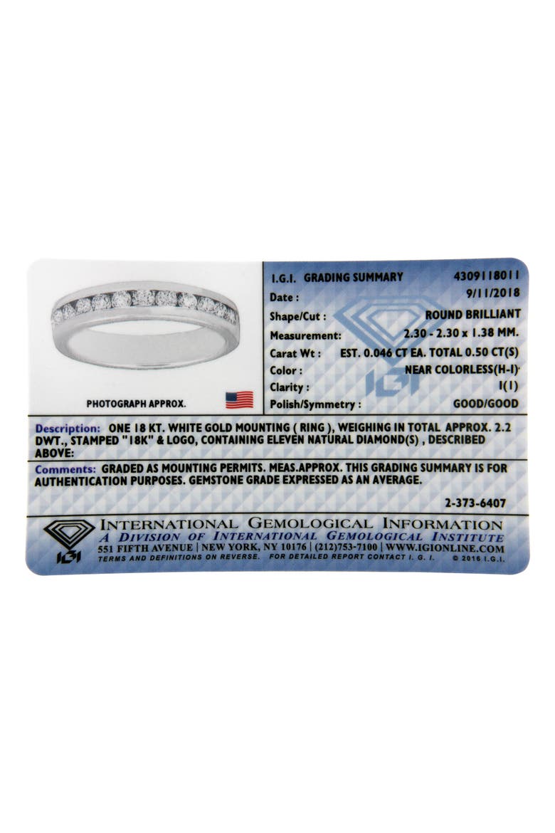 IGI Certified 18K Gold 1/2 Cttw Diamond Eternity Wedding Band Ring, Alternate, color, White Gold