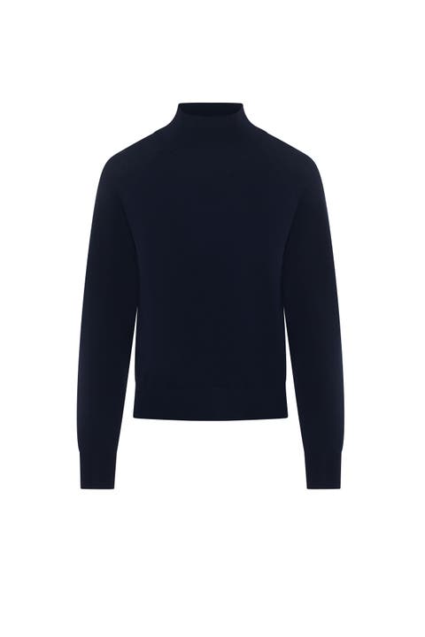 Raglan Mock Neck Viscose Nylon Knit Sweater